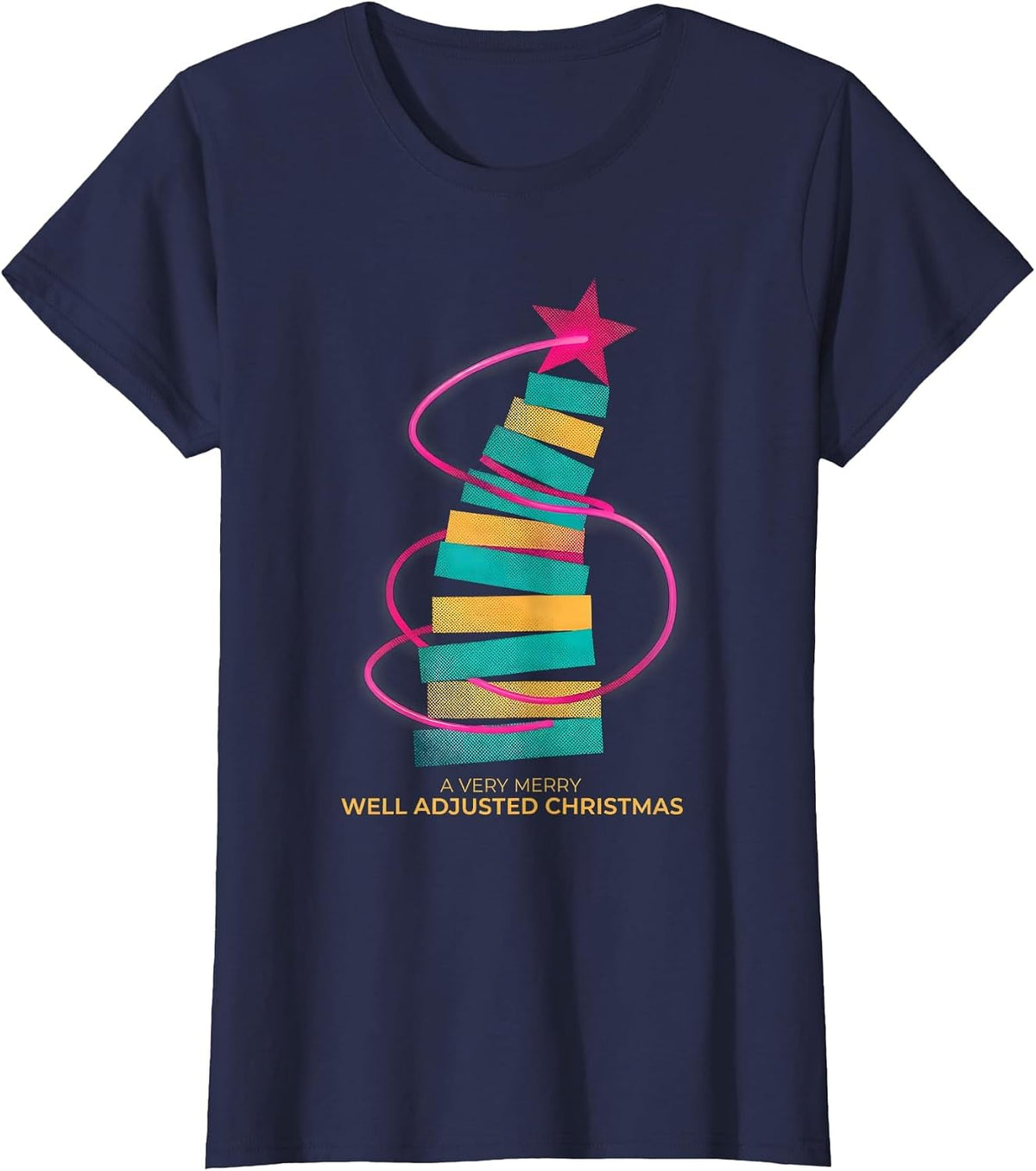 Women's A Very Merry, Well Adjusted Christmas Funny Chiropractor T-Shirt - Navy Blue