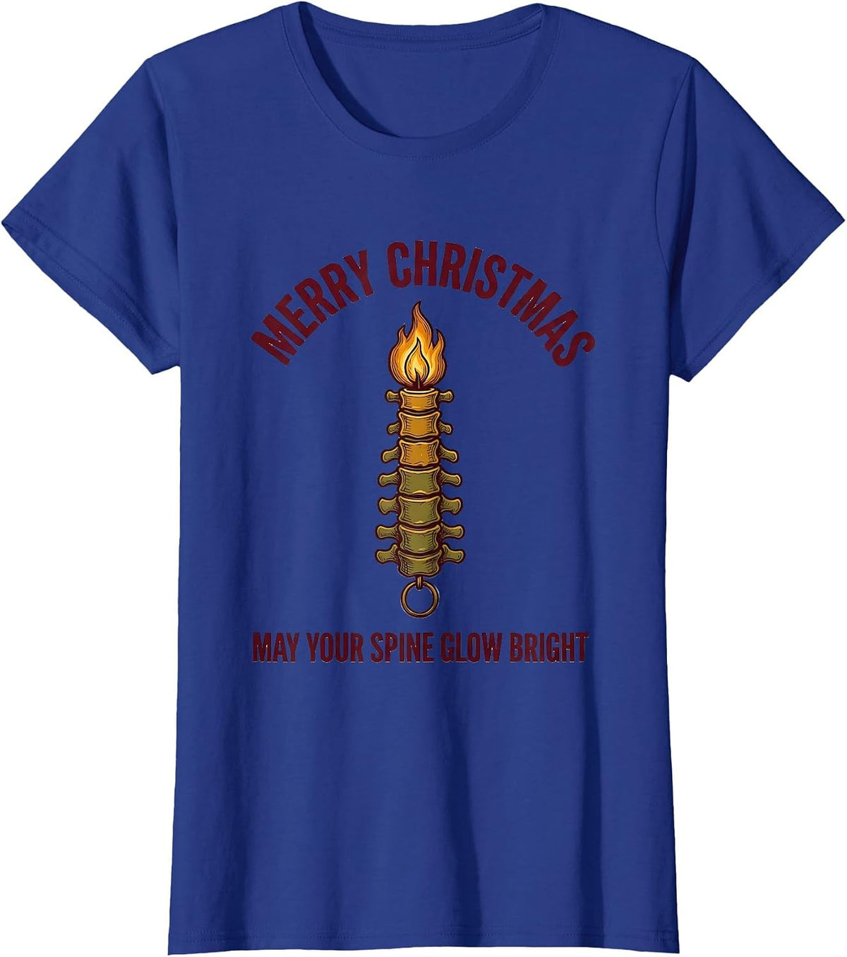 Women's Merry Christmas, May Your Spine Glow Bright Funny T-Shirt - Royal Blue