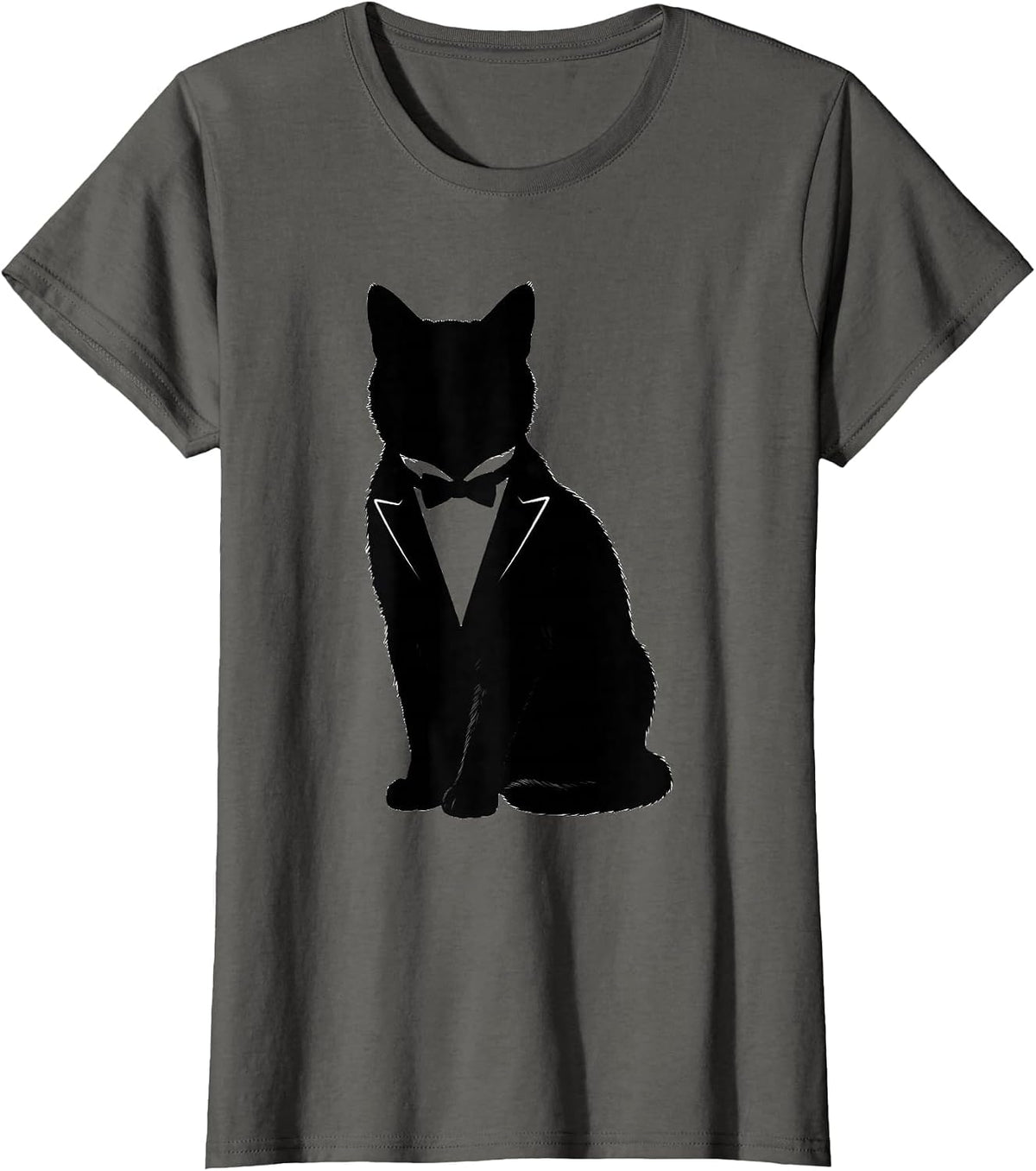 Women's Dapper Cat in Tuxedo Illustration T-Shirt - Asphalt Grey