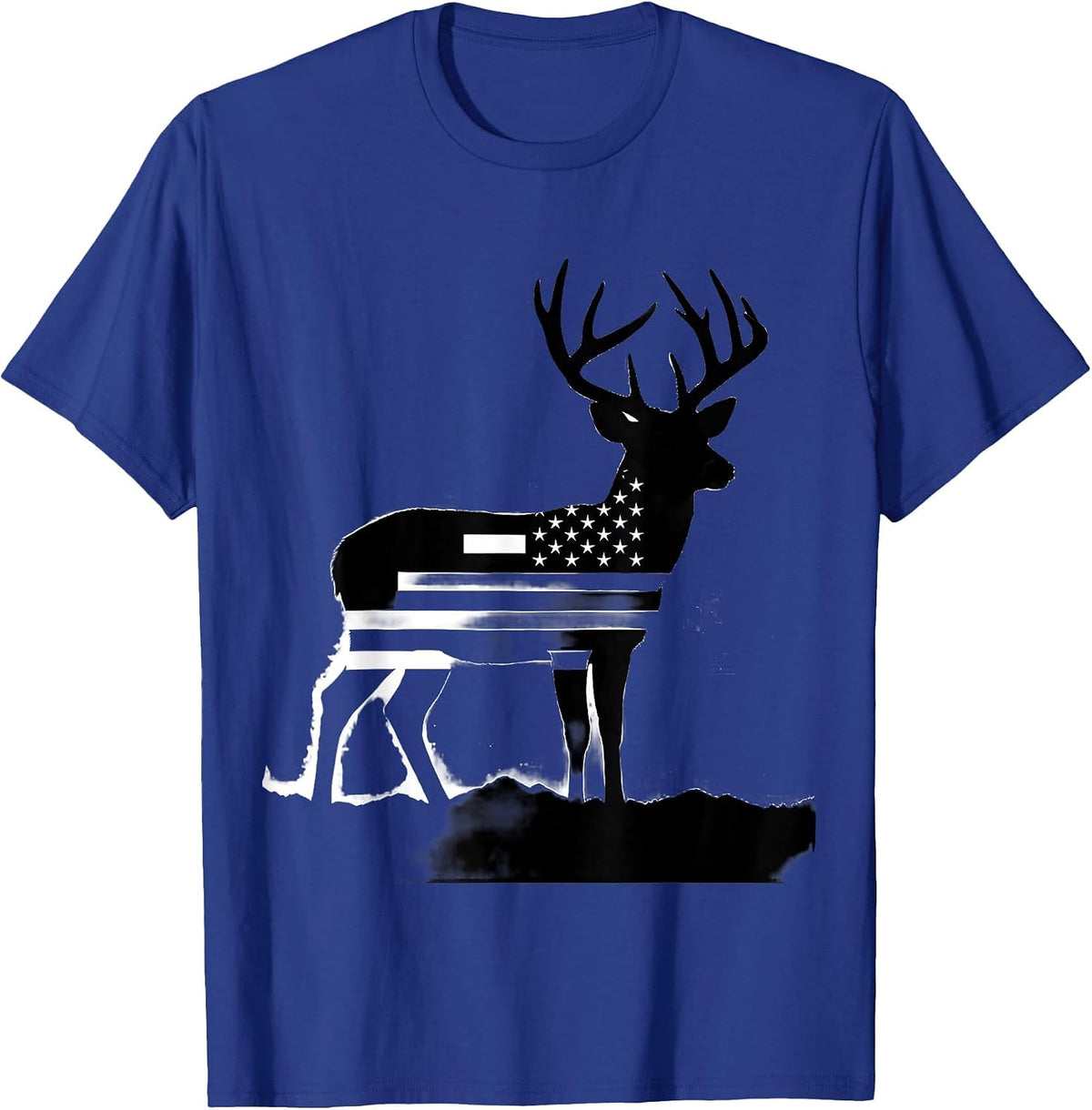Men's Standing Whitetail Buck Silhouette Deer Hunting Dad T-Shirt - Royal Blue