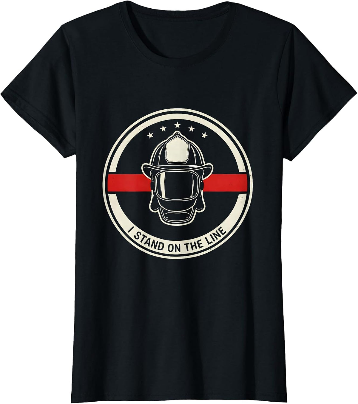I Stand On The Line Firefighter Pride Emblem Thin Red Line T-Shirt - Black