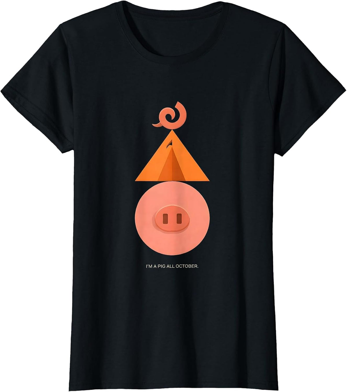 Women's I'm A Pig All October Geometric Halloween Pig Lover Costume T-Shirt - Black