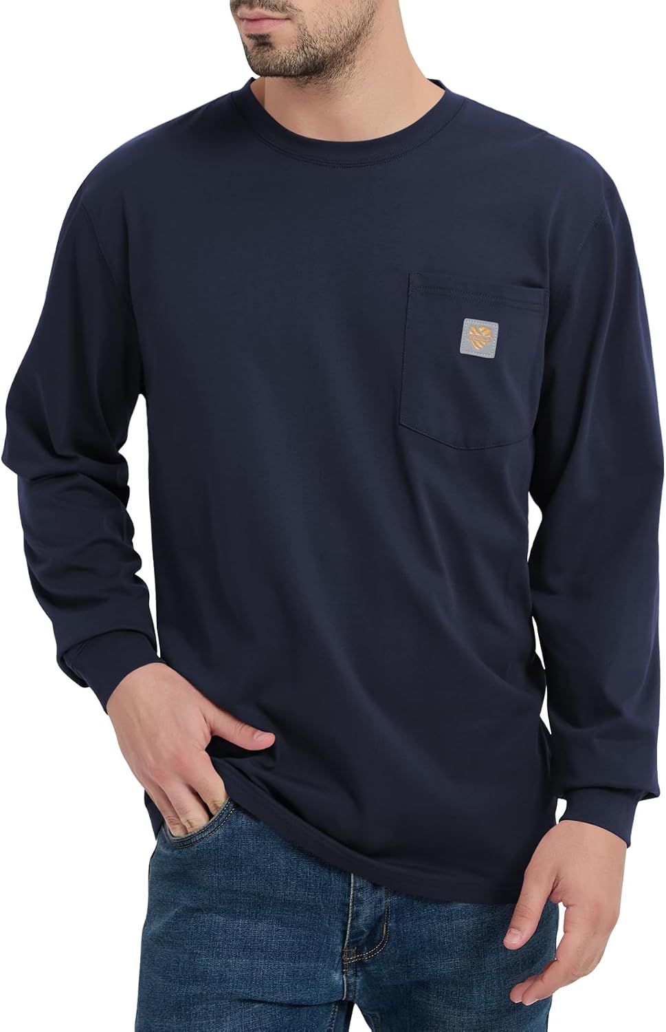 Men's Loose Fit Heavyweight Work Long Sleeve T-Shirts(Regular&Tall) - Navy