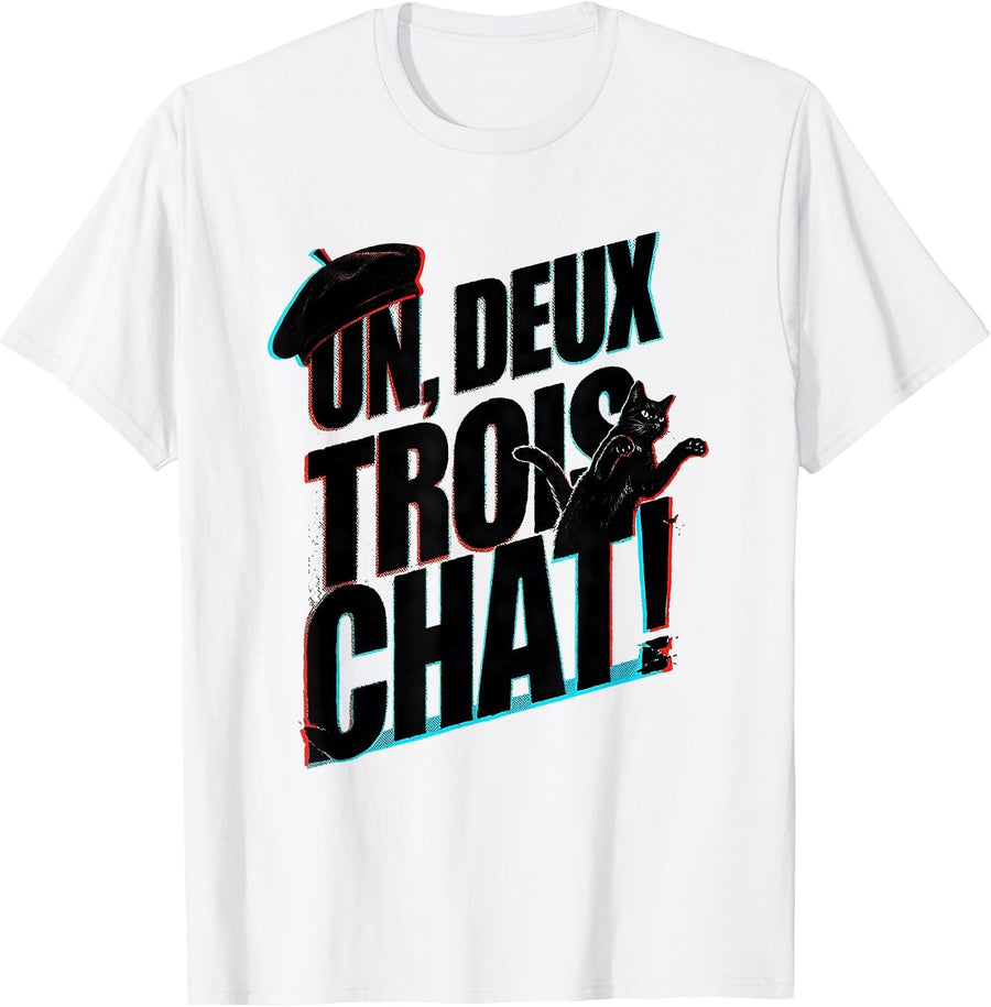 Men's Un Deux Trois Chat! Funny French Cat Lover Francophile Gift T-Shirt - White