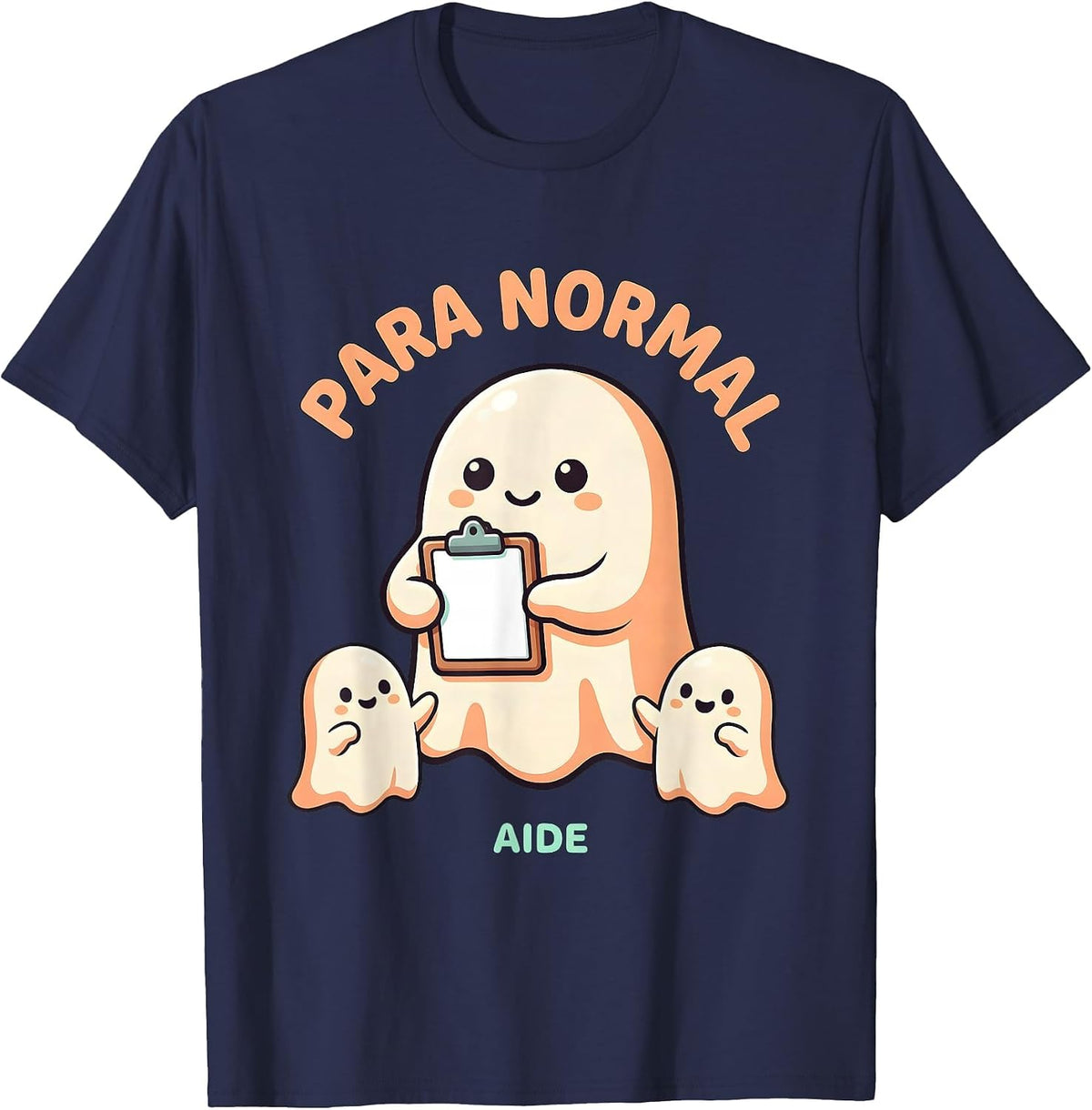 Para Normal Aide Cute Kawaii Ghost Halloween T-Shirt - Navy Blue
