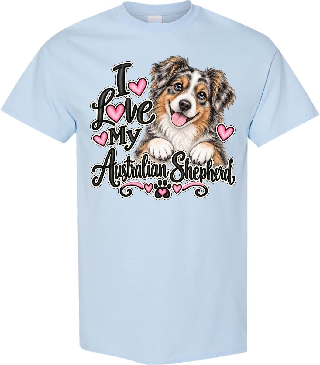 inktastic I Love My Australian Shepherd Adult T-Shirt - Light Blue