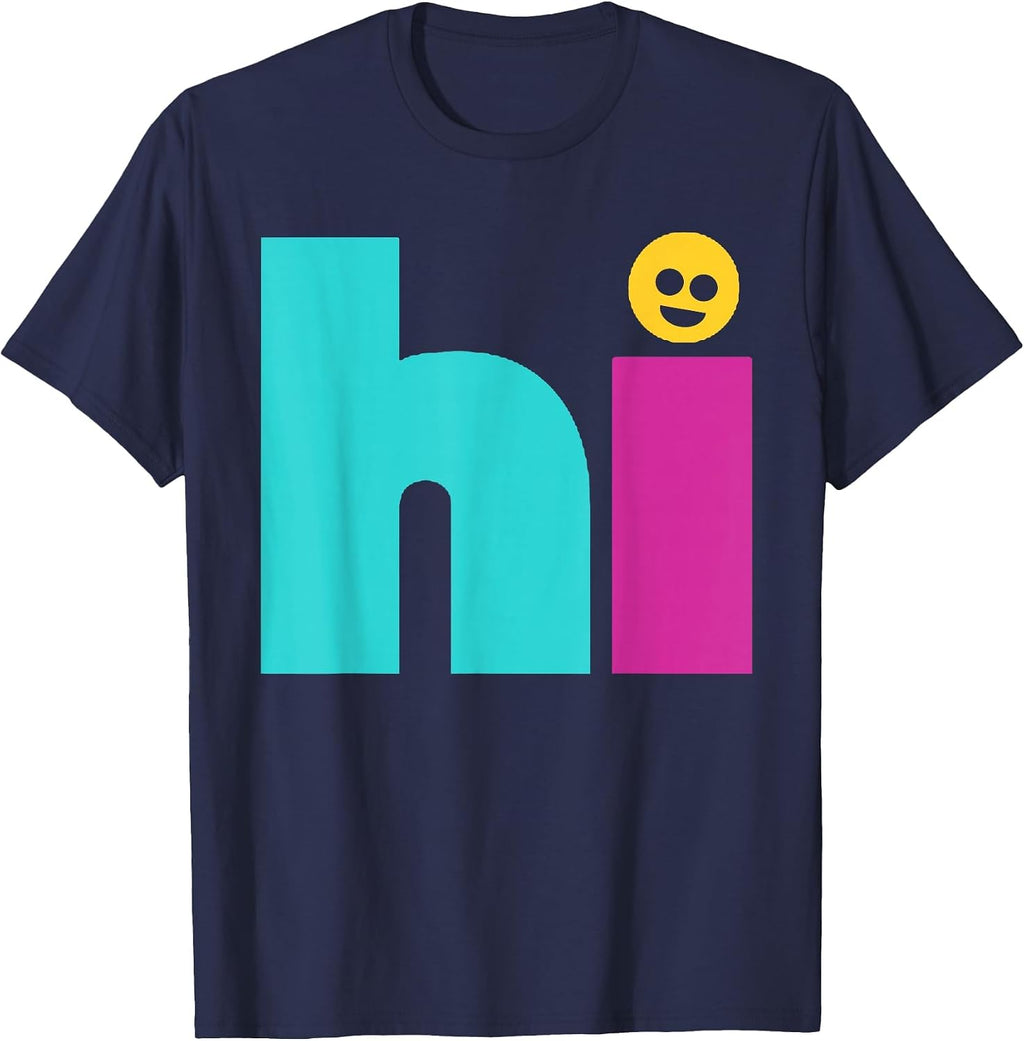 Hi Bye Smile Face Front & Back Design T-Shirt - Navy Blue