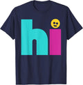 Hi Bye Smile Face Front & Back Design T-Shirt - Navy Blue