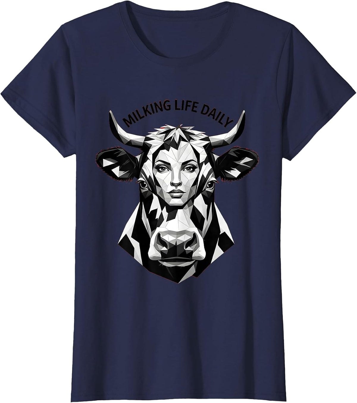 Women's Milking Life Daily Funny Cow Women Design T-Shirt - Navy Blue