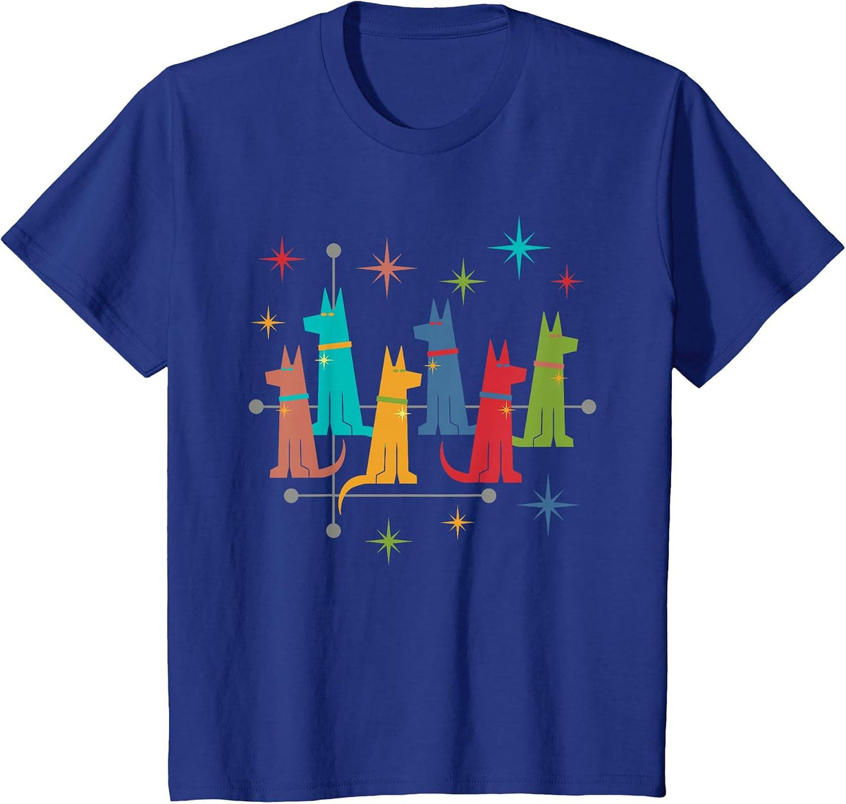 Vintage Retro Mid-Century Modern Style German Shepherd Dogs T-Shirt - Royal Blue