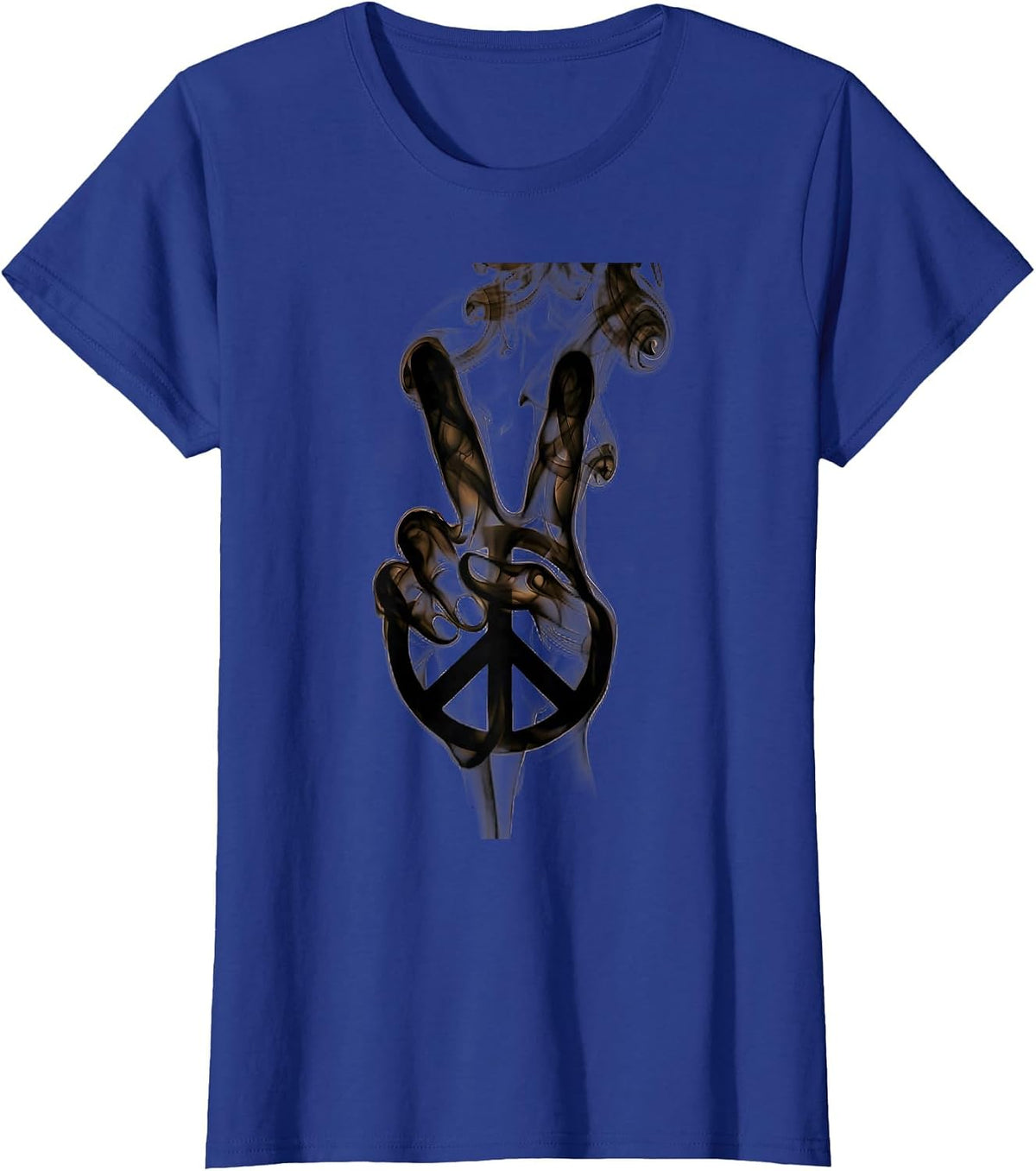 Women's Peace Sign Rising From Campfire Smoke T-Shirt - Royal Blue