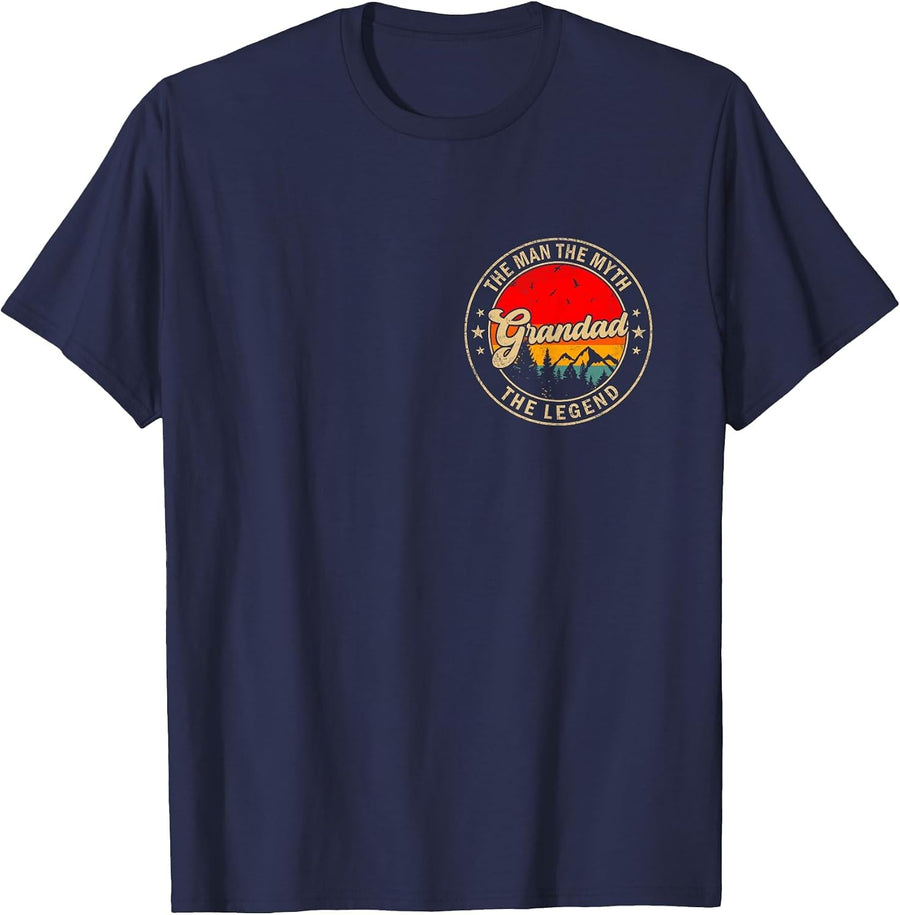 Grandad The Man The Myth The Legend Vintage Retro Grandpa T-Shirt - Navy Blue