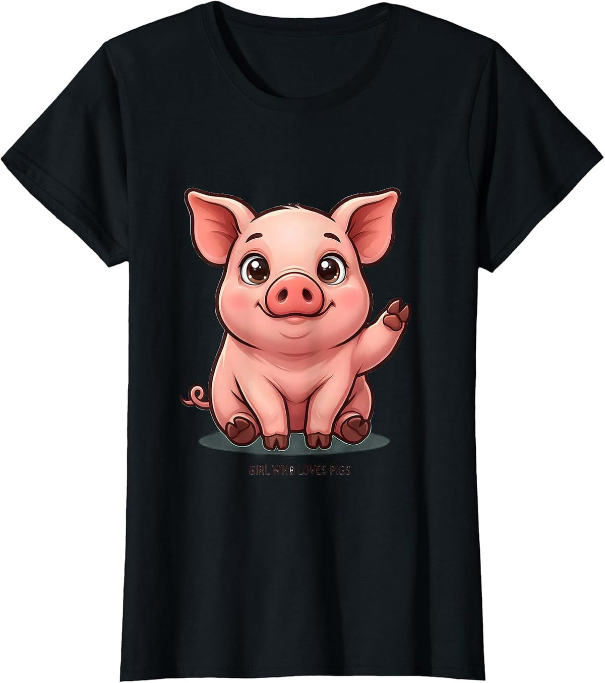Women's Girl Who Loves Pigs Cute Kawaii Farm Animal Lover Humor T-Shirt - Black