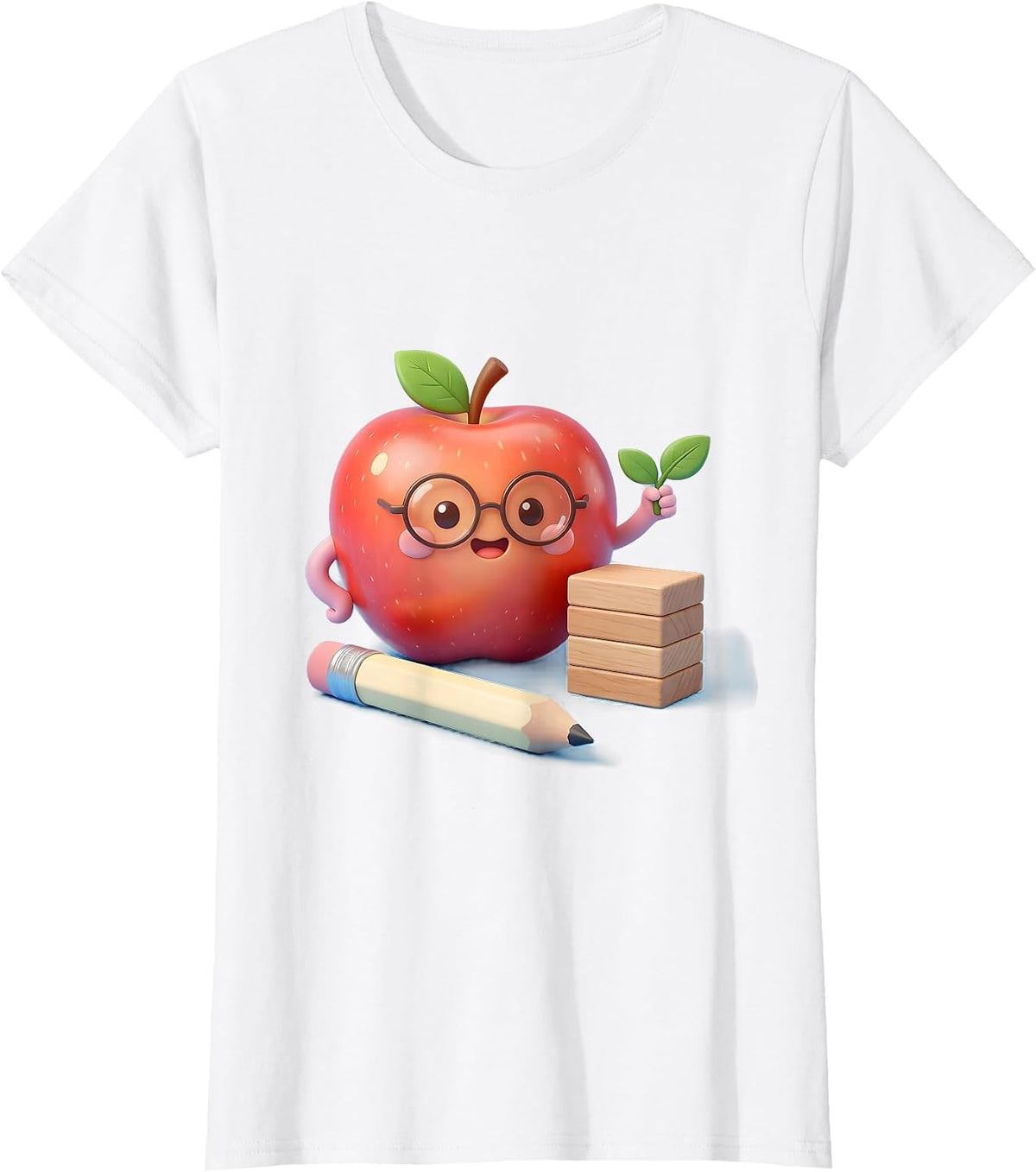 Smiling Apple Teacher Kawaii Pencil Back To School T-Shirt - White