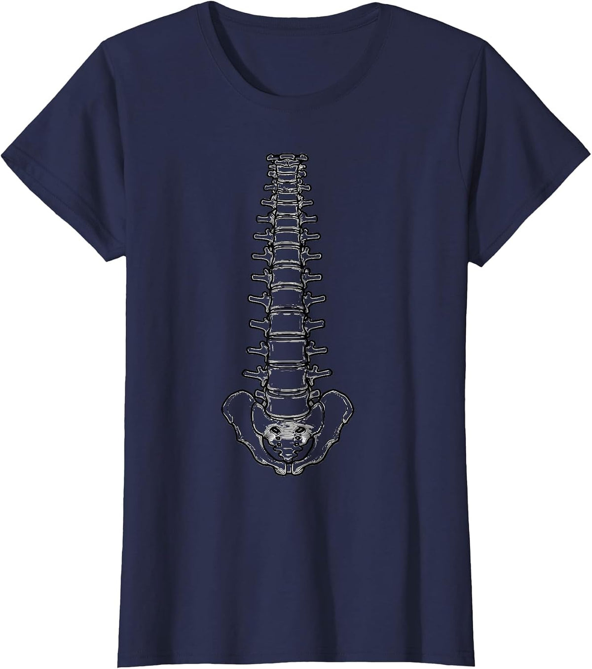 Women's Human Spine Block Tower Medical Assistant Graphic T-Shirt - Navy Blue