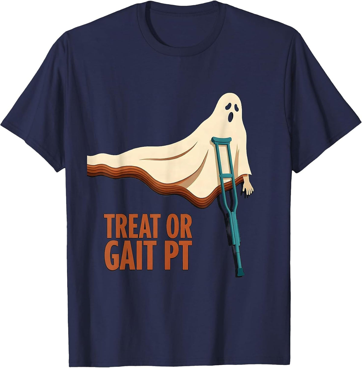 Treat Or Gait PT Funny Physical Therapy Halloween Ghost T-Shirt - Navy Blue