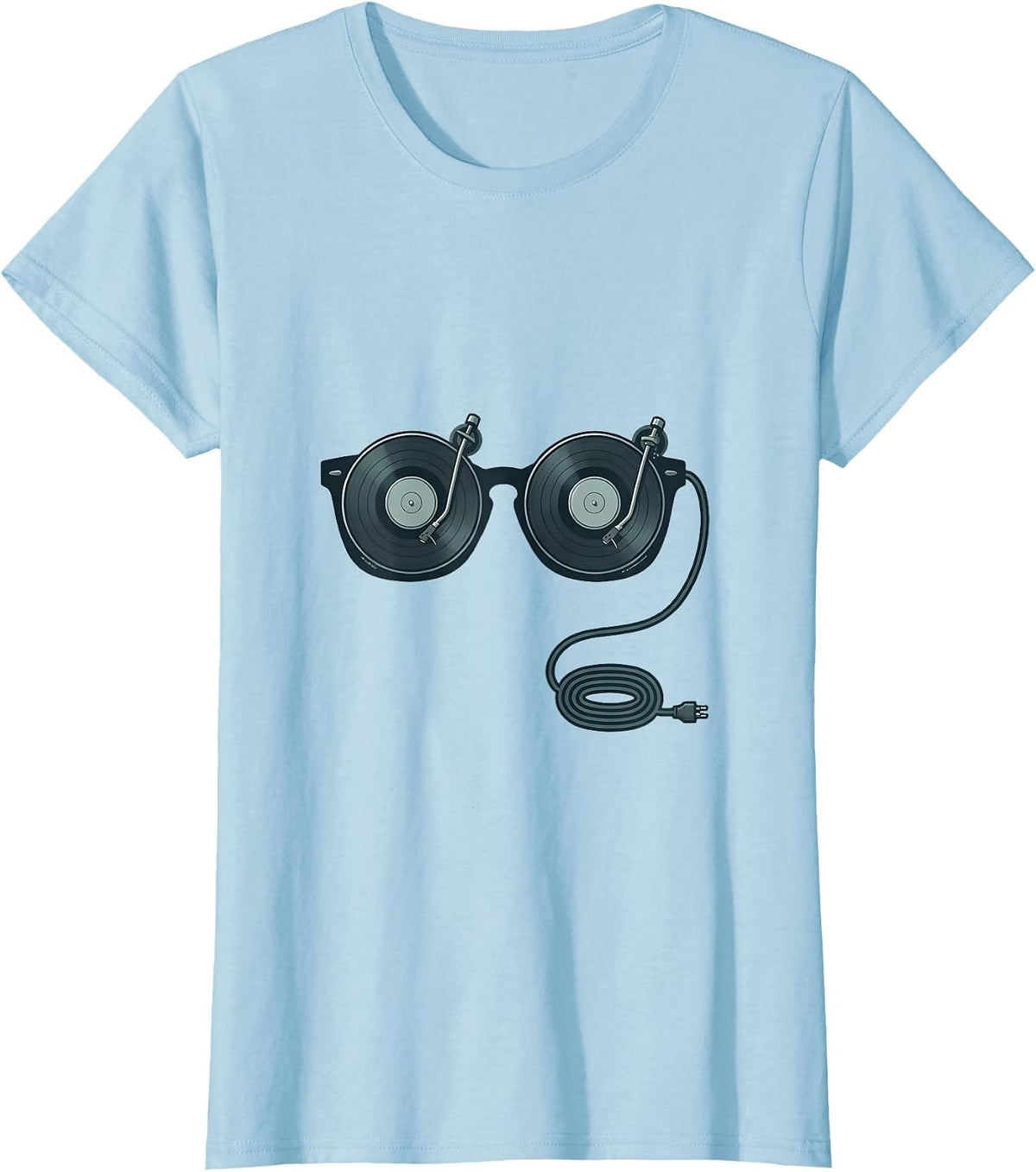 Women's Turntable Glasses Minimalist EDM Rave Music Lover T-Shirt - Baby Blue