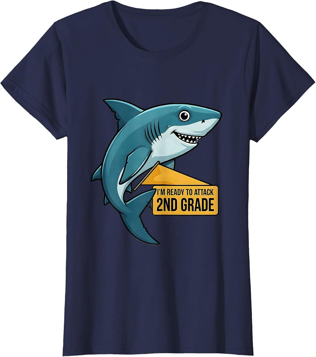 Women's I'm Ready To Attack 2nd Grade Funny Shark Back To School T-Shirt - Navy Blue