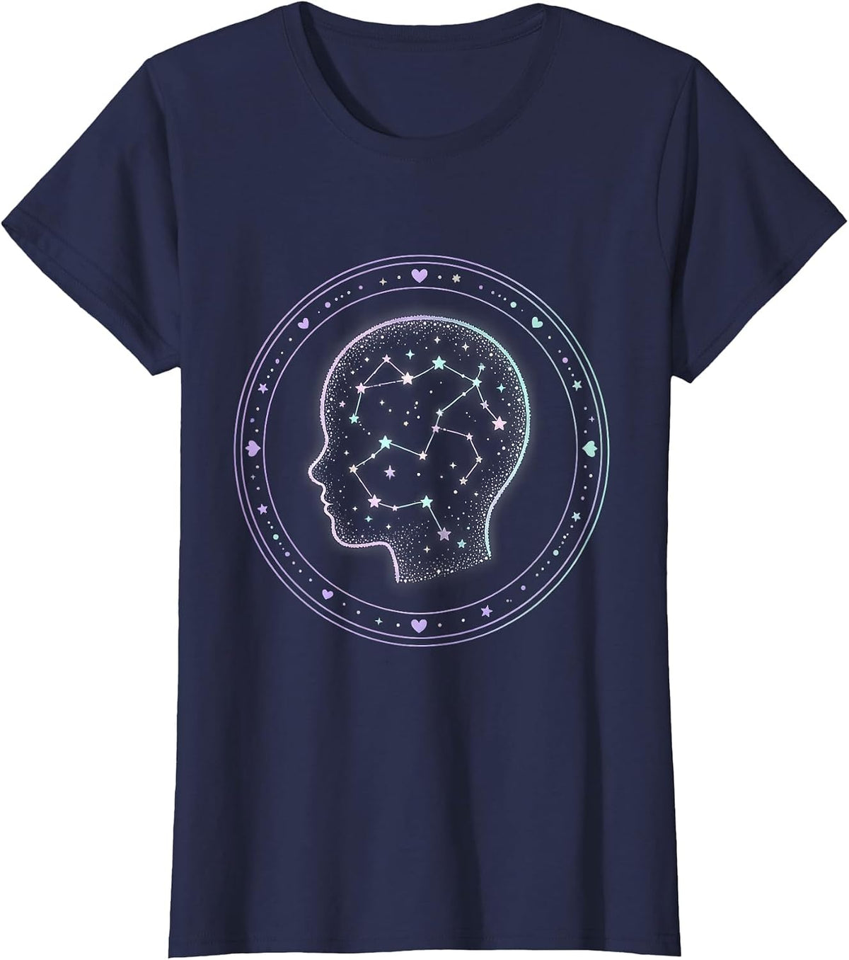 Women's Autism Constellation Mind Map Graphic T-Shirt - Navy Blue
