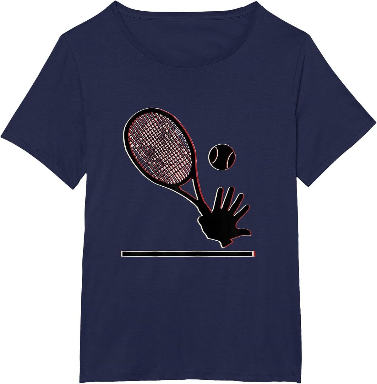 Women's Angular Tennis Racket Hand Silhouette Humor Player Gift T-Shirt - Navy Blue