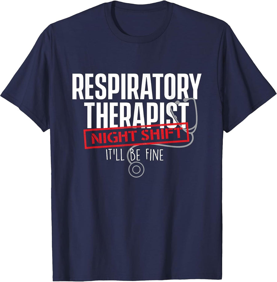 Respiratory Therapist Night Shift Tees T Shirts Lung Therapy Pulmonology Gift - Navy Blue