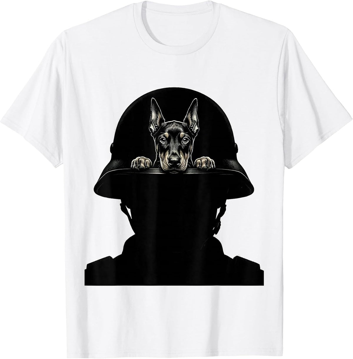 Men's Doberman Pup in Oversized Helmet Graphic T-Shirt - White