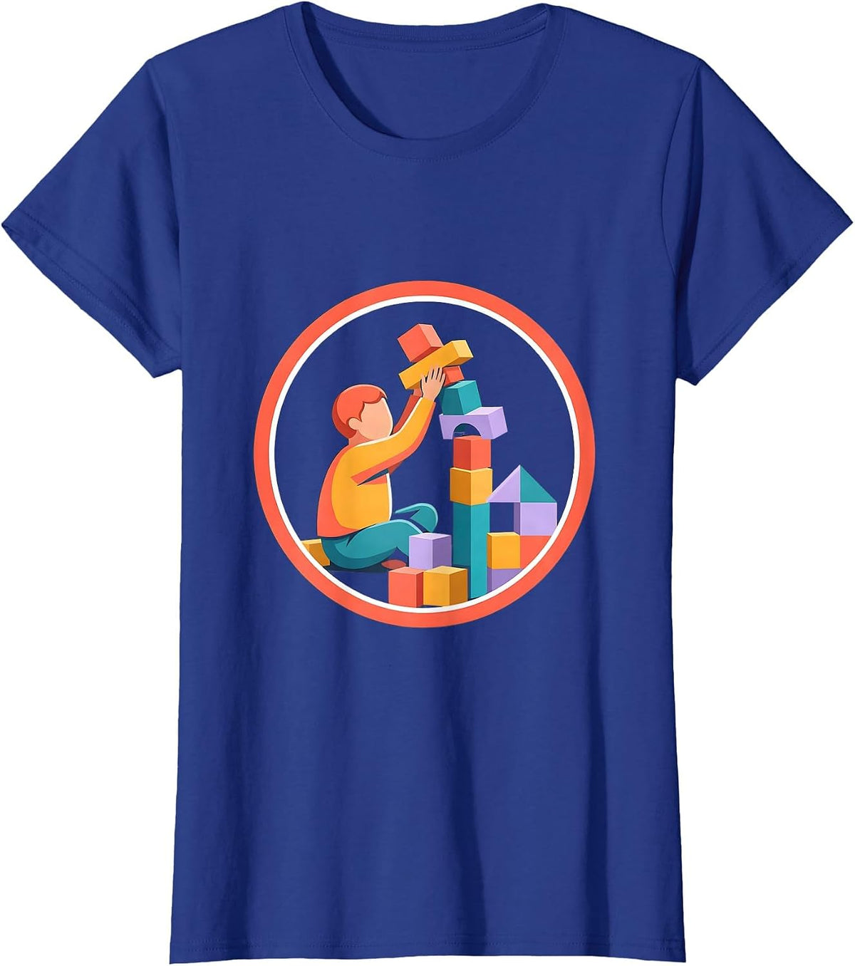 Women's Special Education Building Blocks Graphic Tee T-Shirt - Royal Blue