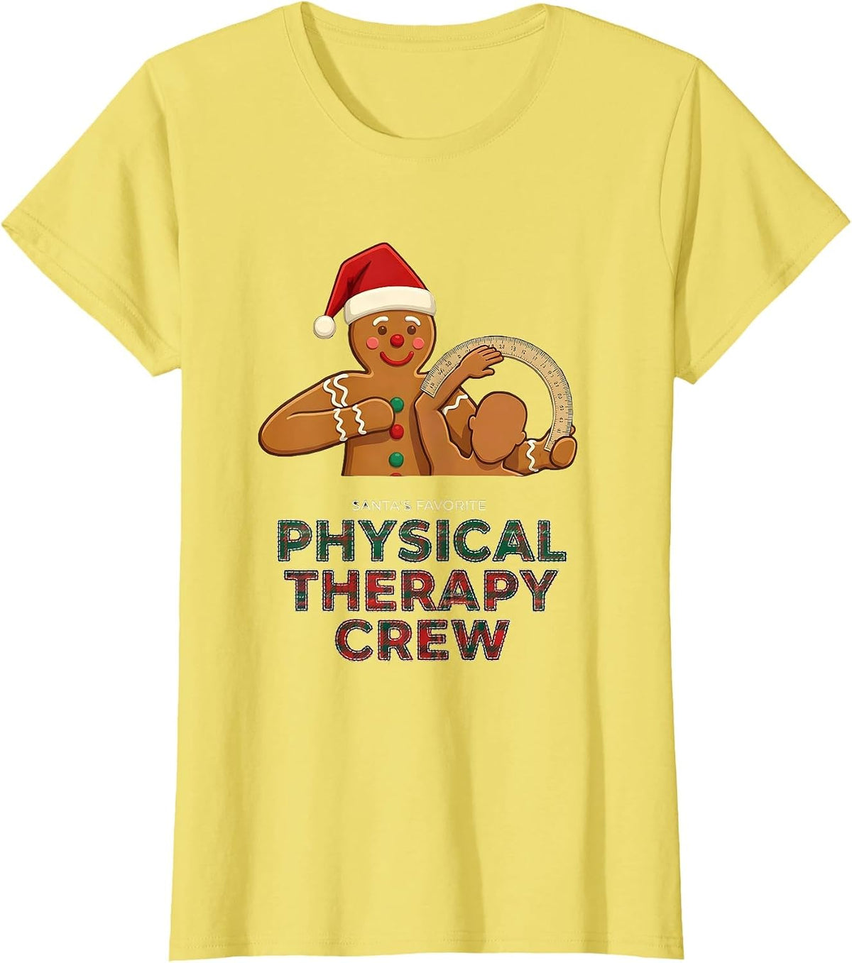 Women's Santa's Favorite Physical Therapy Crew Bold Holiday Crew T-Shirt - Lemon Yellow