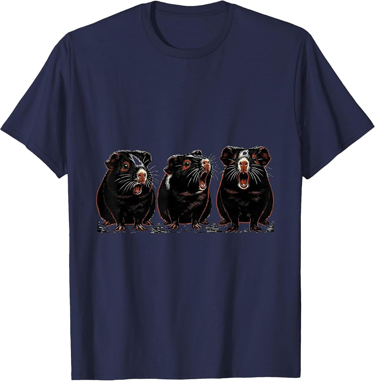 Men's Guinea Pig Alert Linocut Funny Pet Lover T-Shirt - Navy Blue