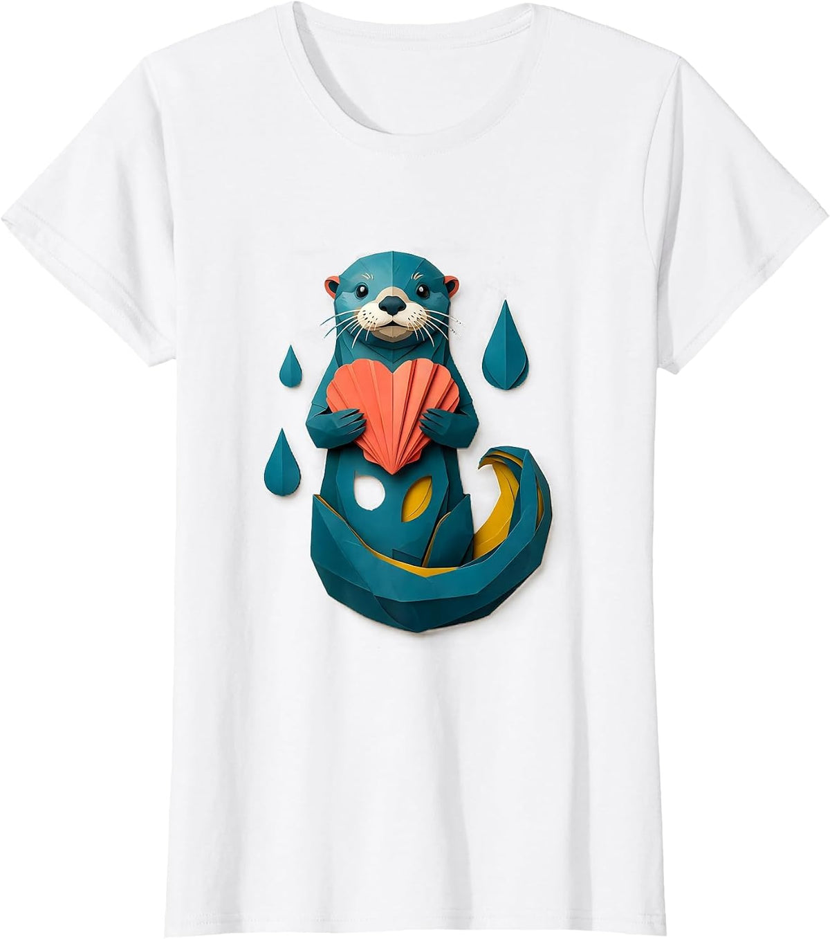 Cheerful Sea Otter Paper Cutout Otter Lover Gift T-Shirt - White