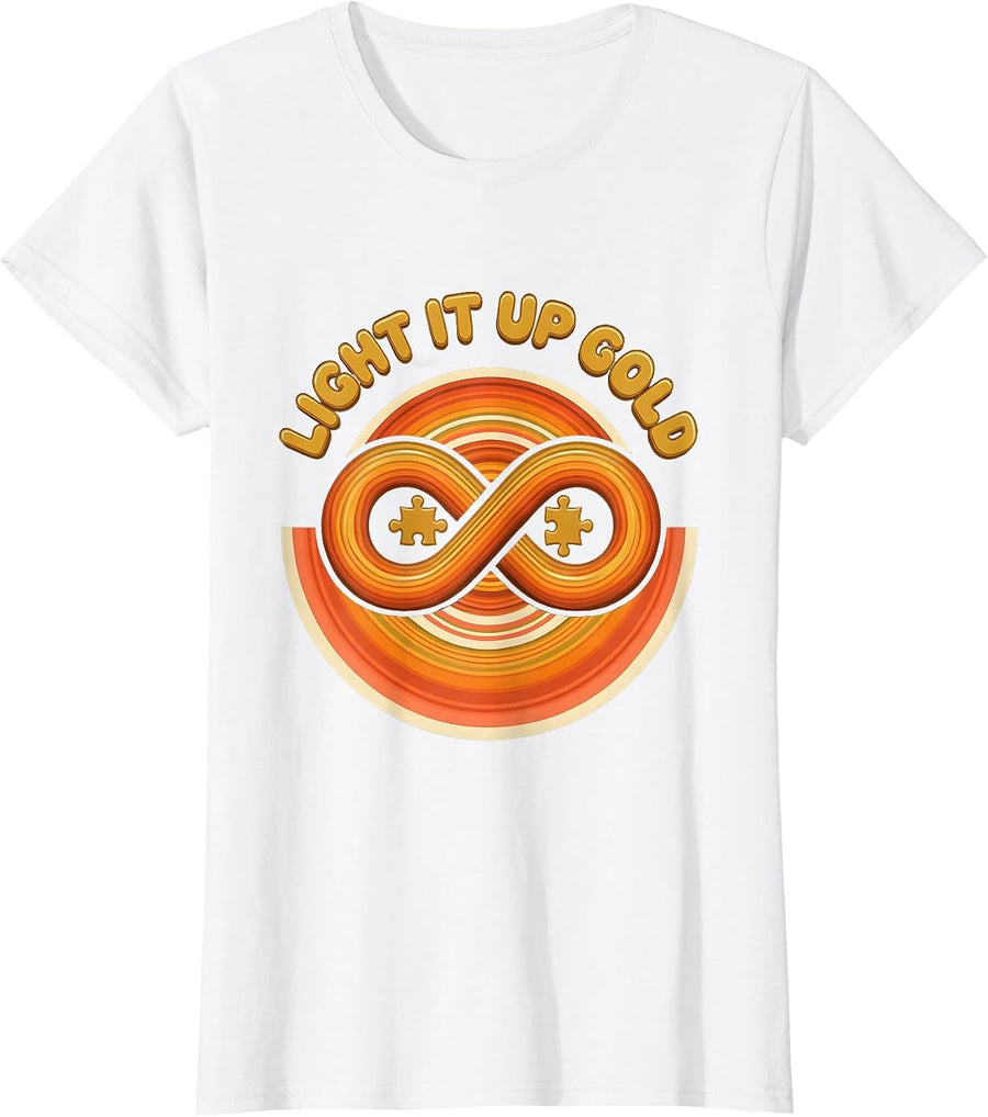 Women's Light It Up Gold Autism Awareness Design T-Shirt - White