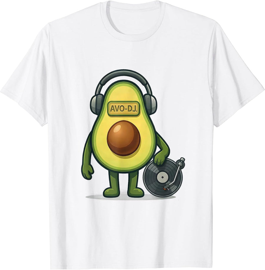 Avo-DJ Flat Vector Funny Avocado Halloween Costume Matching T-Shirt - White