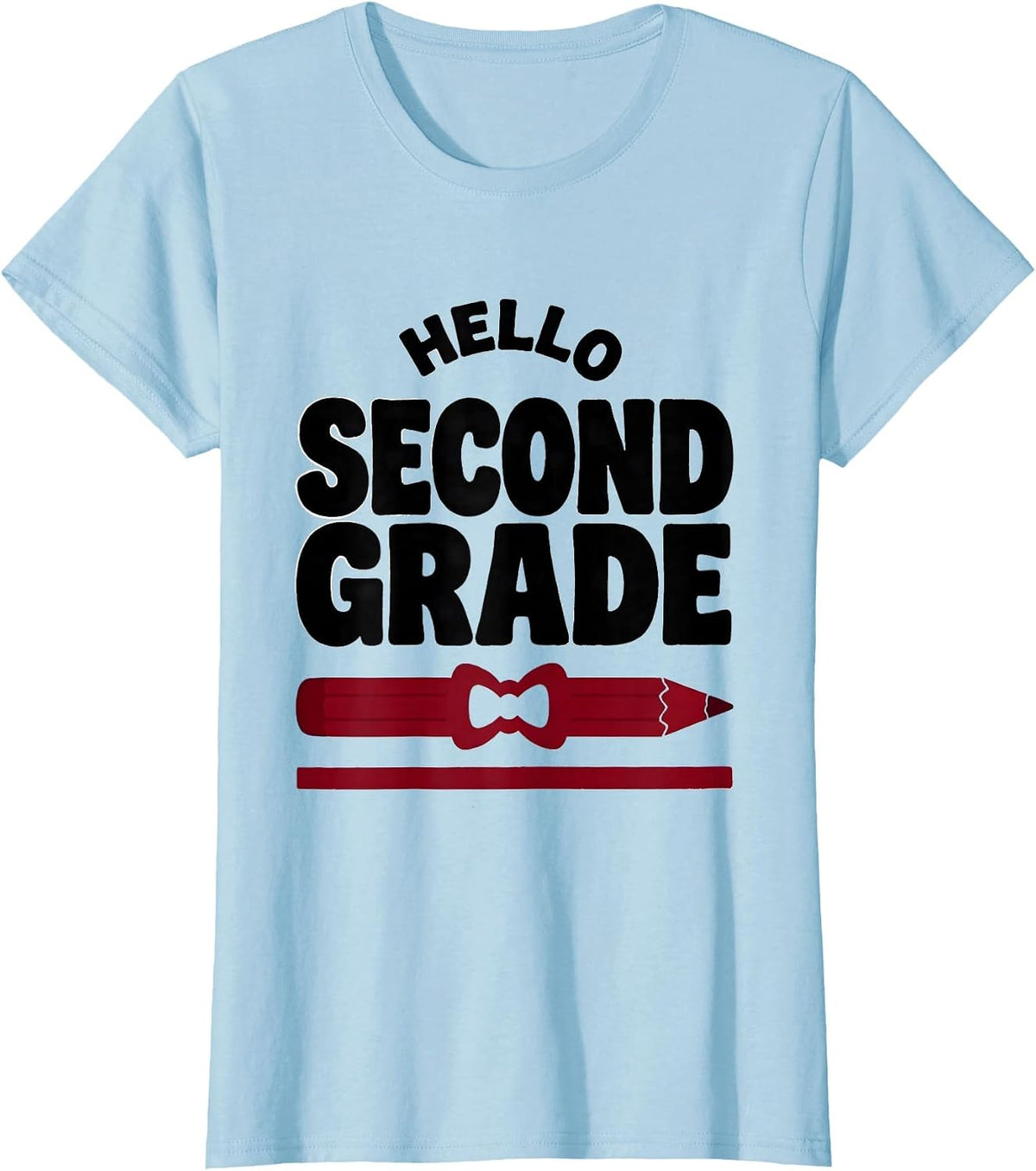 Hello, Second Grade Cute Coquette Bow Back to School Pencil T-Shirt - Baby Blue