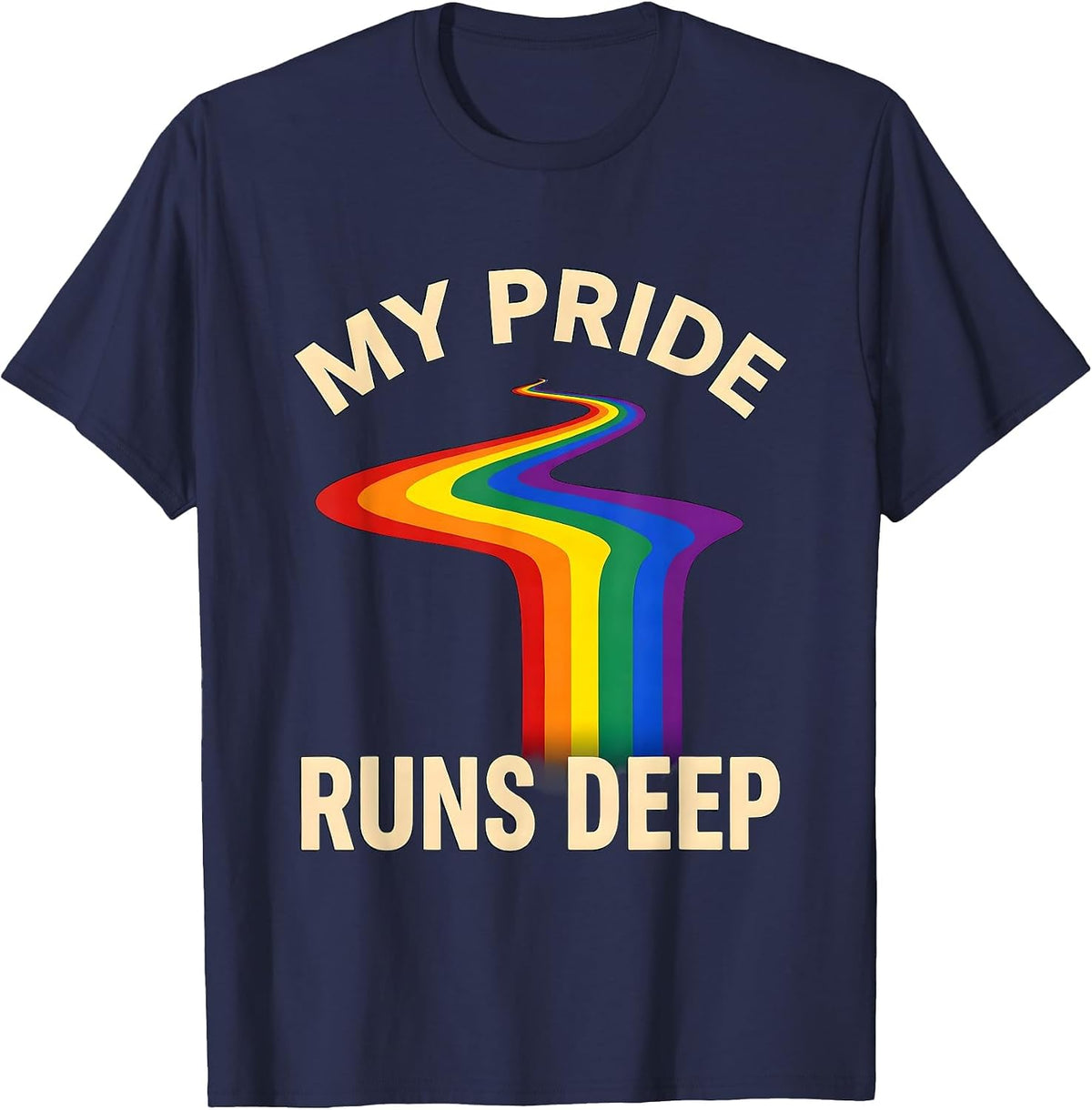 My Pride Runs Deep Pride Flag Graphic Design T-Shirt - Navy Blue