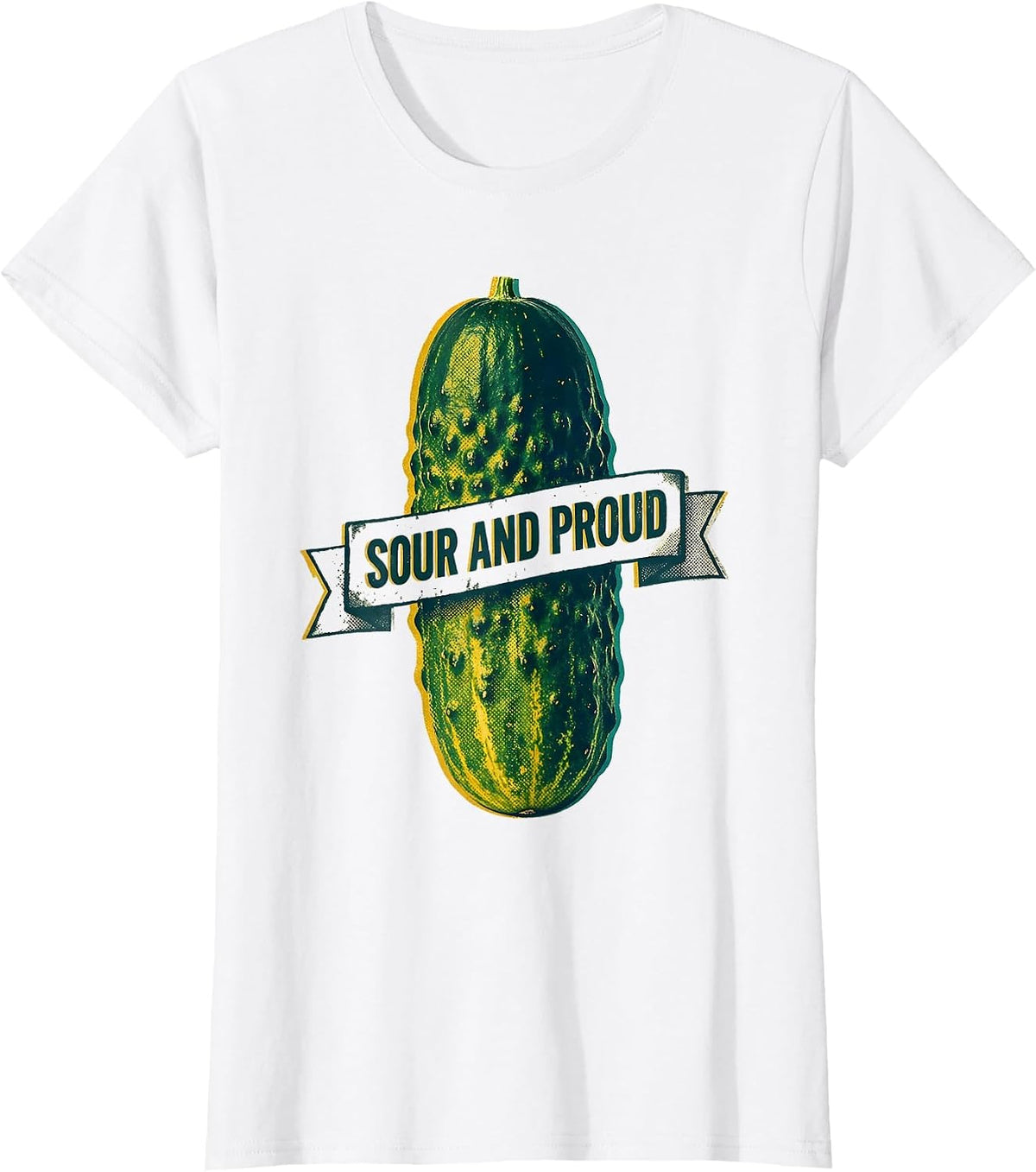 Women's Sour and Proud Funny Pickle Graphic Design T-Shirt - White