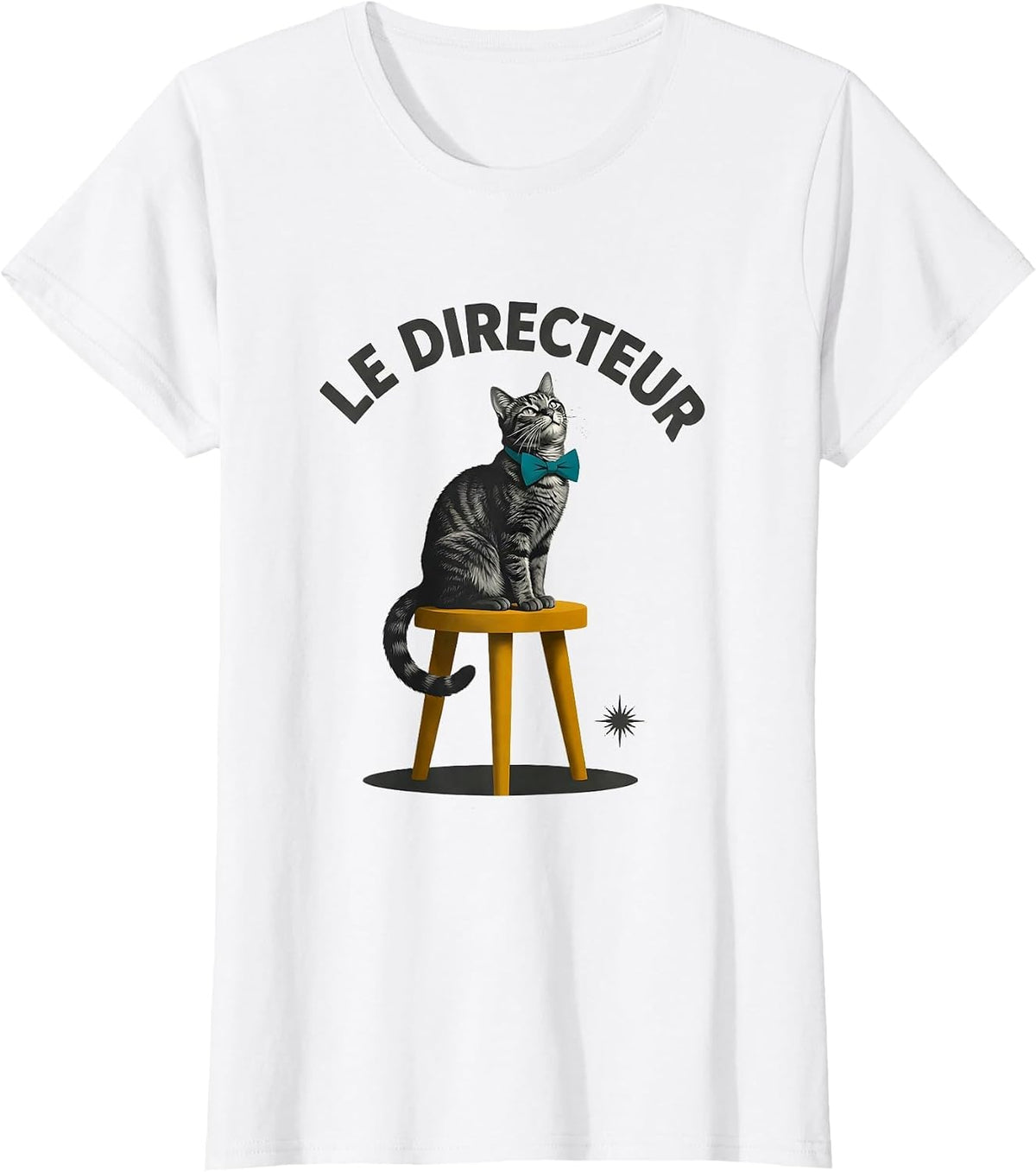 Le Directeur Midcentury Modern Funny Francophile Cat Gift T-Shirt - White