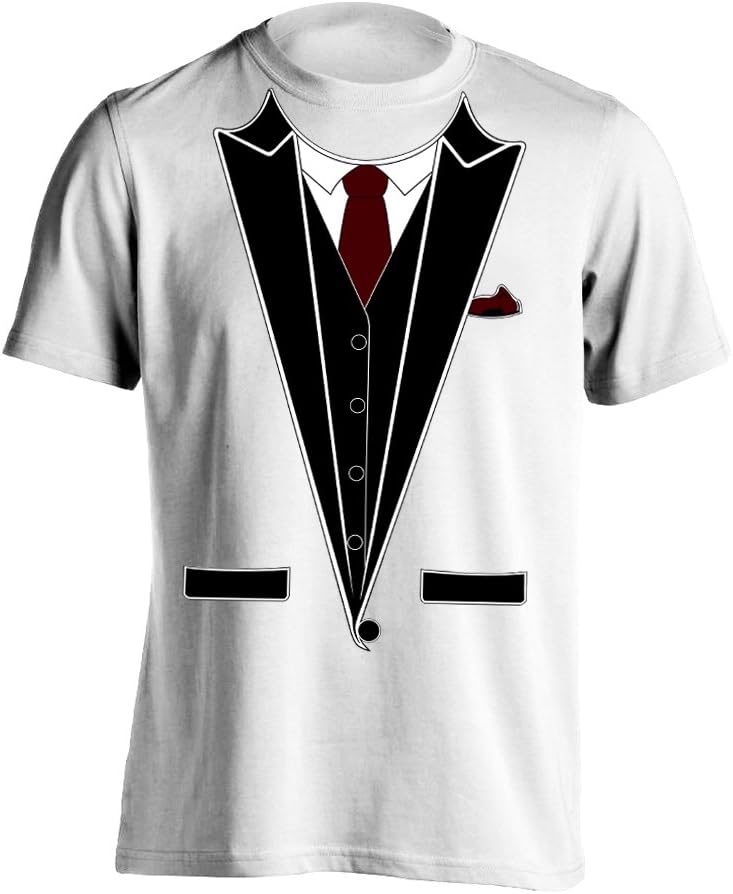 fresh tees® Tuxedo with Burgundy Tie Funny Shirts - Multicolored