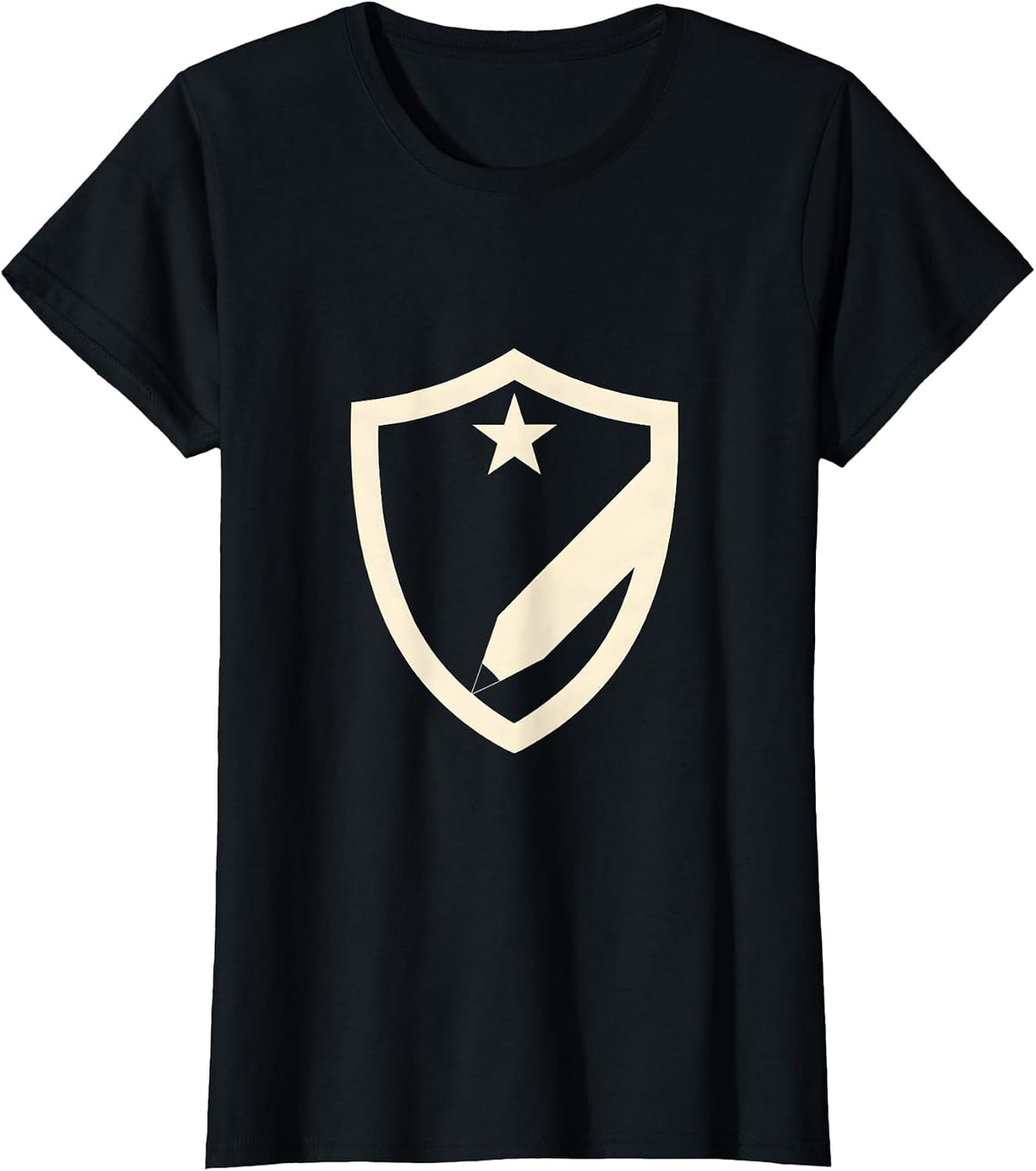 Women's Sped Teacher Shield Pencil Star Crest Design T-Shirt - Black
