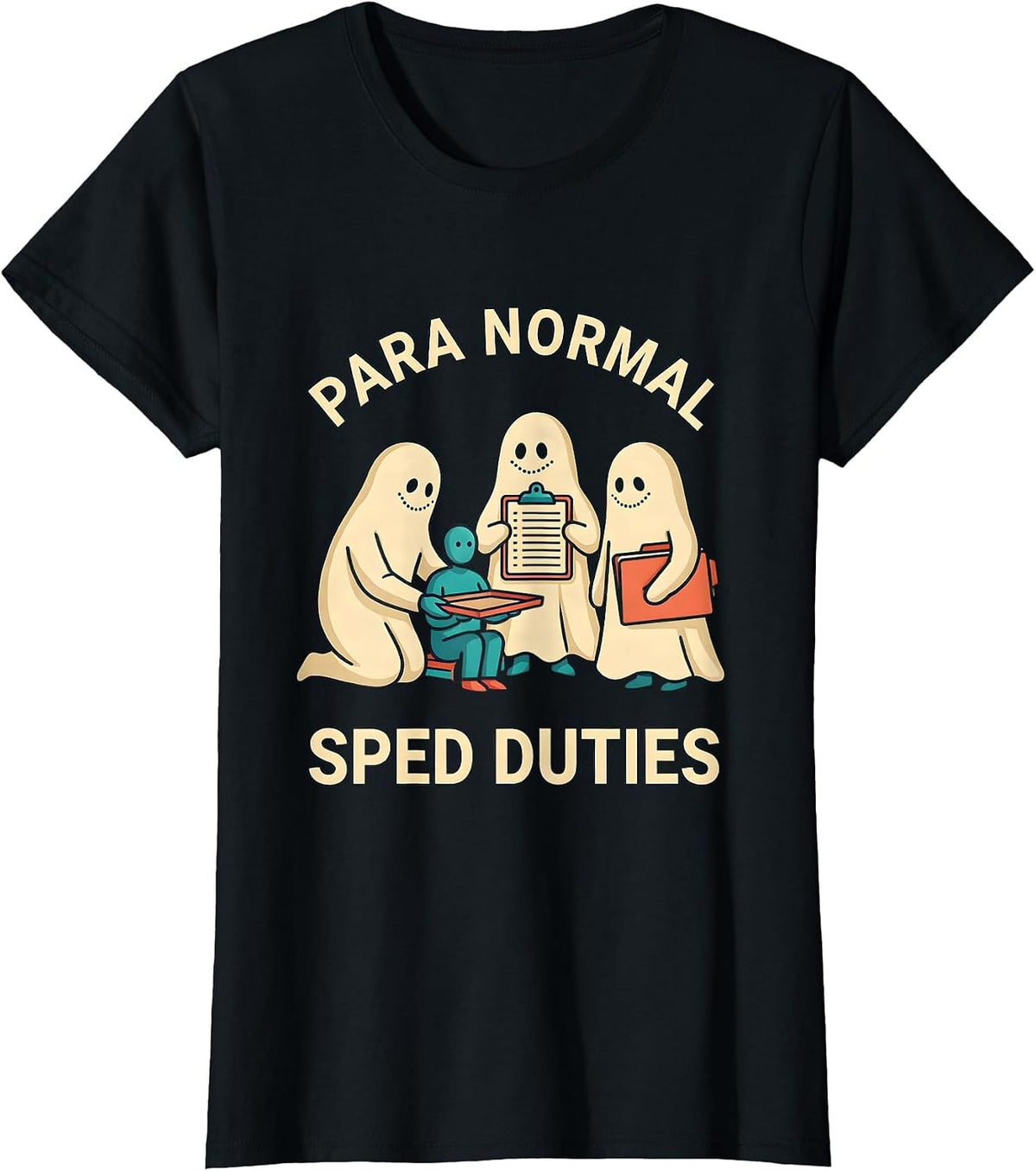 Para Normal SPED Duties Ghost Para Teacher Halloween T-Shirt - Black