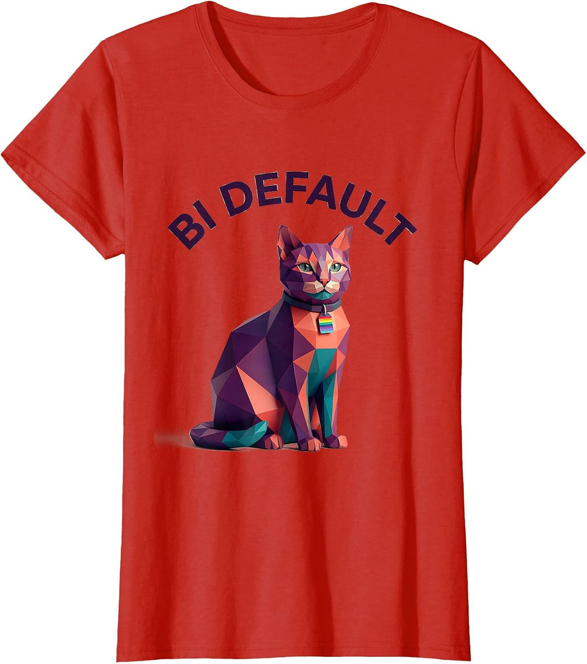 Women's Bi Default Low Poly LGBTQ Pride Cat Humor T-Shirt - Red