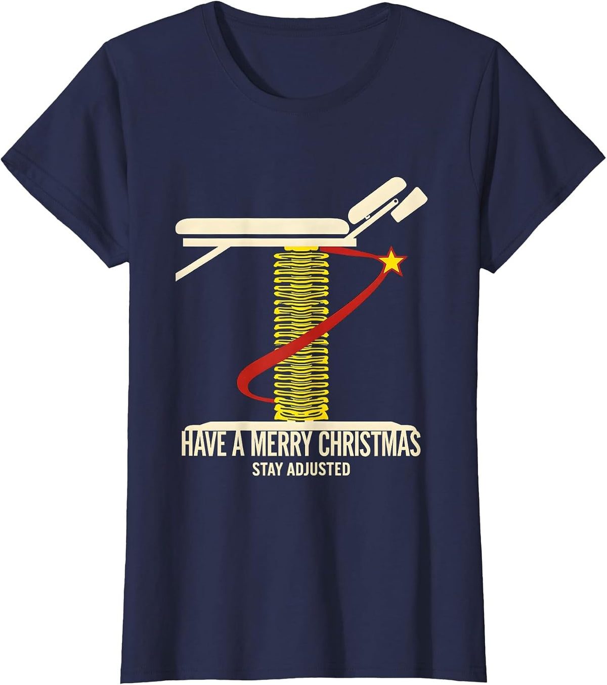 Women's Have A Merry Christmas Stay Adjusted Funny Chiropractor T-Shirt - Navy Blue