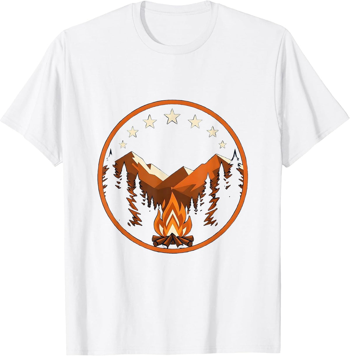 Men's Campfire Starry Night Outdoor Adventure Hiking T-Shirt - White