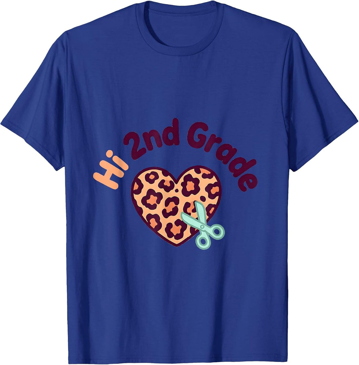 Men's Hi 2nd Grade Cute Kawaii Leopard Heart Back To School T-Shirt - Royal Blue