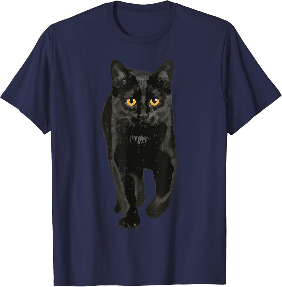 Black Cat Walking Kitten Kitty Halloween Scary Men Women Kid T-Shirt - Navy Blue