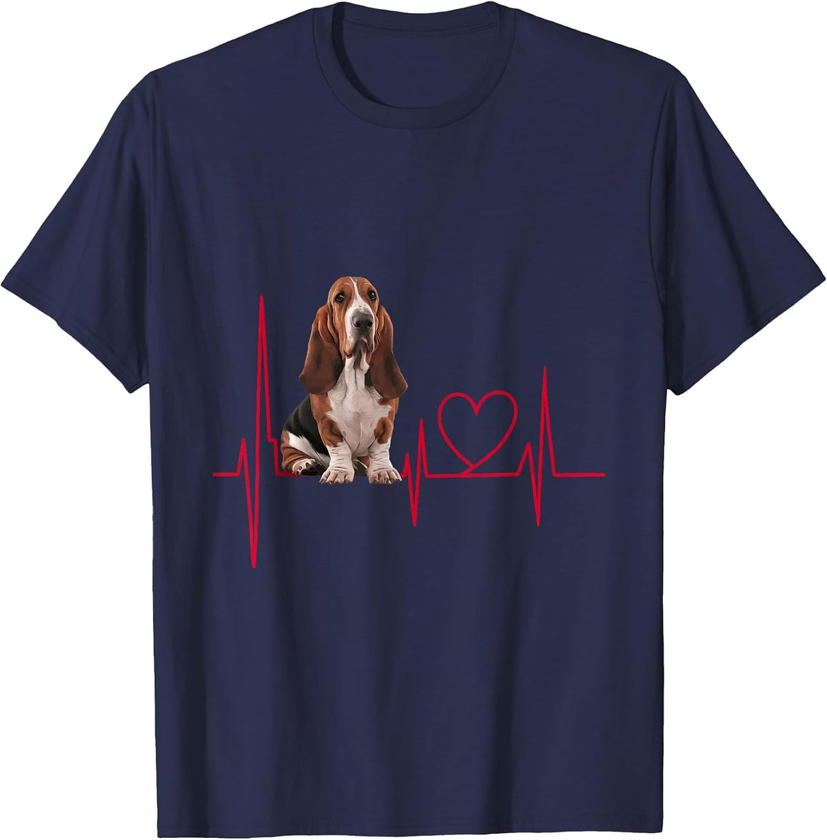 Heartbeat Basset Hound Dog T-Shirt - Navy Blue