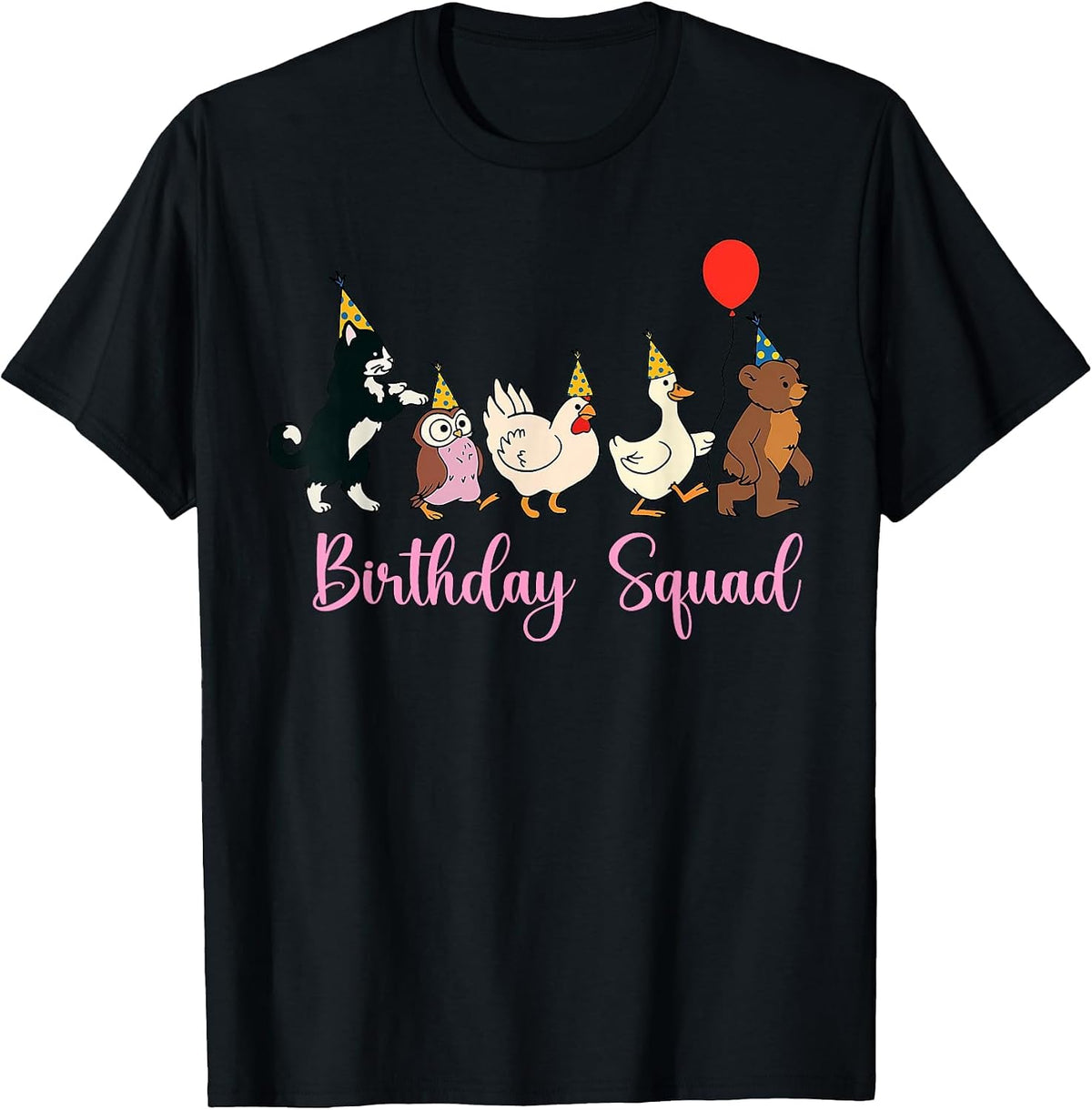 Funny Birthday Squad Animals Party Design for Child T-Shirt - Black