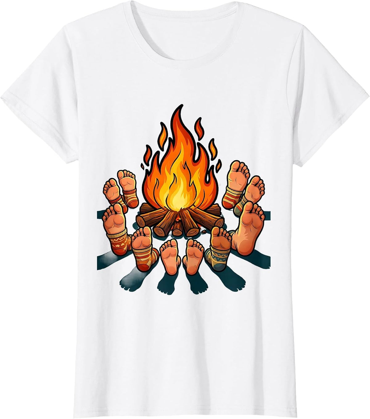 Women's Campfire Gathering Feet Around the Fire Design T-Shirt - White
