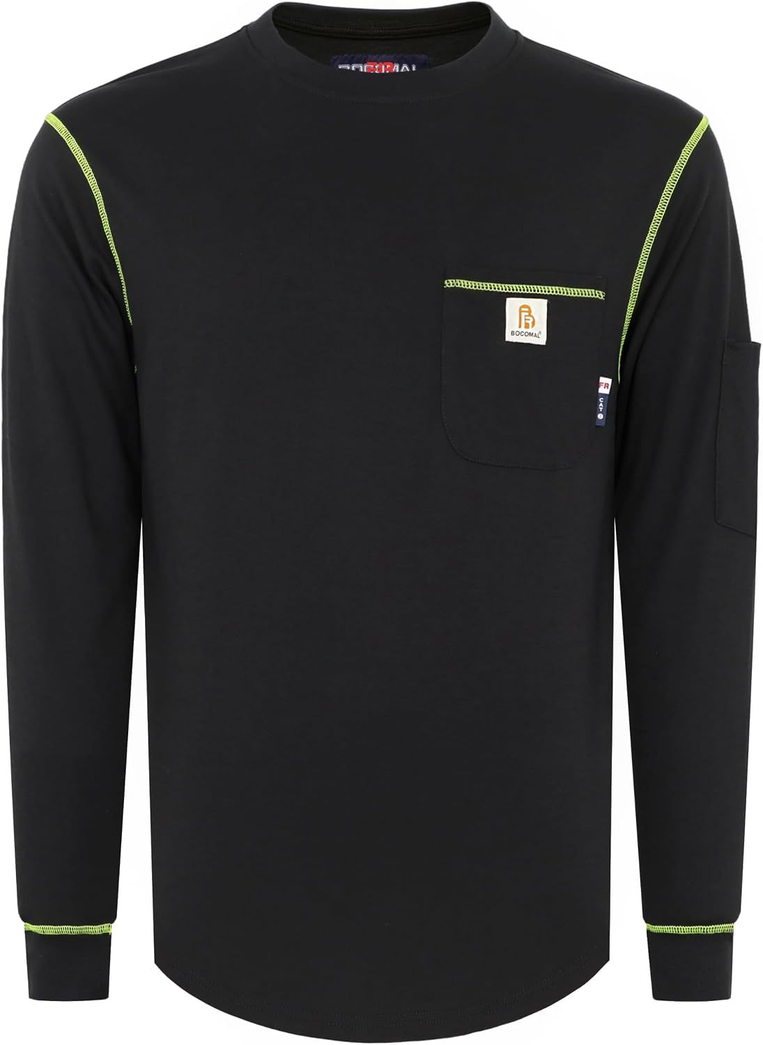 BOCOMAL FR Shirts for Men Lightweight Crew Flame Resistant Long Sleeve CAT2 - Black