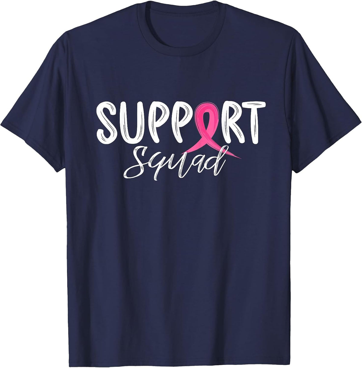 Ribbon Pink Warrior Breast Cancer Awareness Support Squad T-Shirt - Navy Blue
