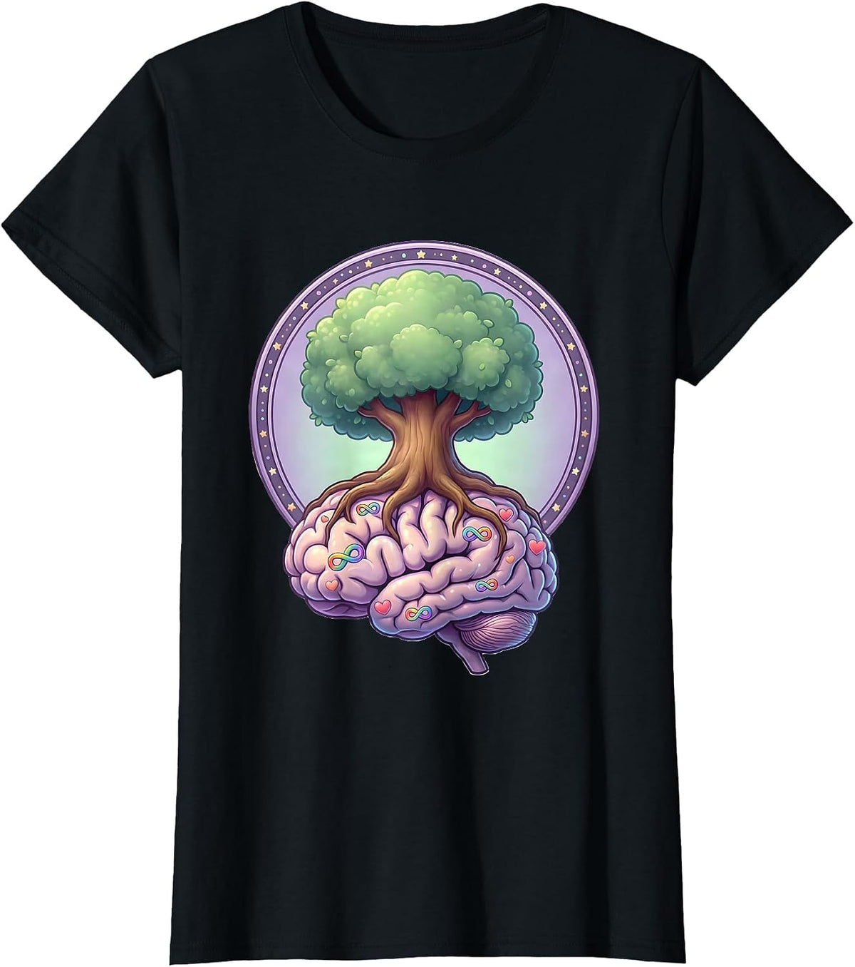 Autism Awareness Tree Brain Roots Illustration T-Shirt - Black